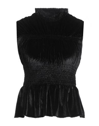 Sandro Shirred Stretch-velvet Peplum Top In Black