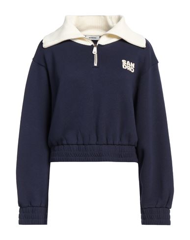 Sandro Woman Sweatshirt Navy Blue Size 3 Cotton