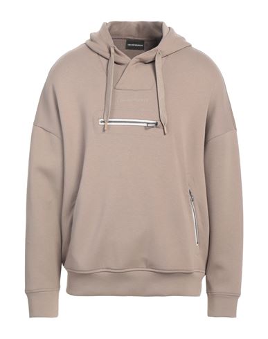 Emporio Armani Man Sweatshirt Khaki Size M Cotton, Polyester, Elastane In Beige