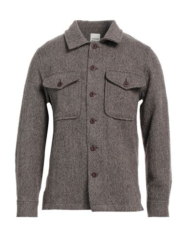 Sandro Man Shirt Brown Size Xl Virgin Wool In Brown