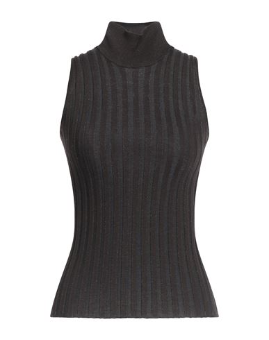 Roberto Collina Woman Turtleneck Dark Brown Size S Merino Wool, Metallic Polyester, Nylon In Brown