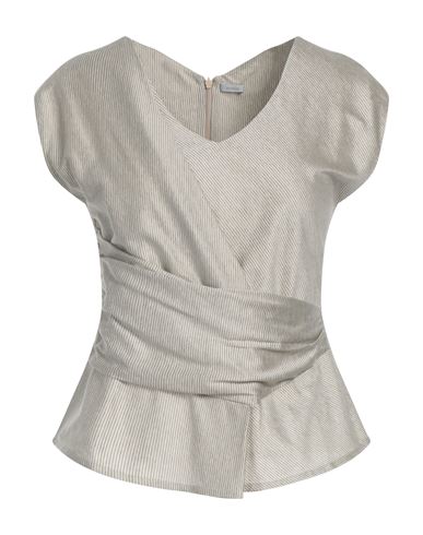Malo I Prefer Woman Top Sage Green Size 4 Cotton, Silk, Linen In Silver
