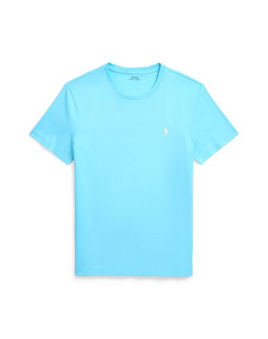 Polo Ralph Lauren Custom Slim Fit Jersey Crewneck T-shirt Man T-shirt Azure Size L Cotton In Blue