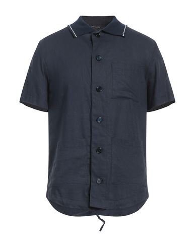 Shop Daniele Alessandrini Man Shirt Midnight Blue Size 38 Linen, Viscose