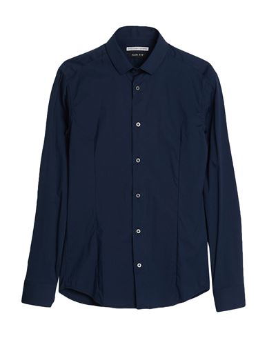 Grey Daniele Alessandrini Man Shirt Navy Size 15 Cotton, Polyamide, Elastane In Blue