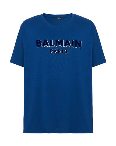 Balmain Logo-flocked Organic Cotton T-shirt In Blue