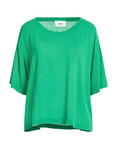 Solotre Woman T-shirt Green Size 3 Linen, Elastane