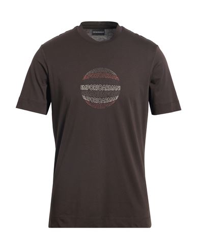 Emporio Armani Man T-shirt Dark Brown Size L Cotton In Brown