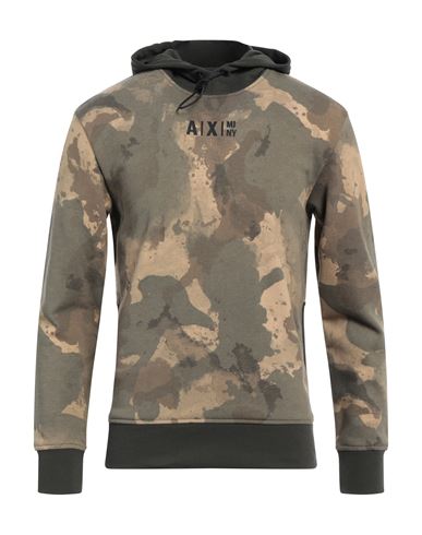 Armani Exchange Man Sweatshirt Military Green Size Xs Organic Cotton, Polyester, Elastane In Green