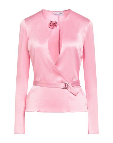 Blumarine Rose Appliquée Belted Long-sleeved Blouse In Pink