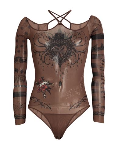 Jean Paul Gaultier X Knwls Woman Bodysuit Chocolate Brown Size L Polyamide, Elastane