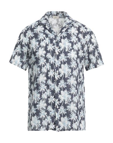 Altea Short Sleeve Flax Baker Shirt With Printed Palm Trees In Blue