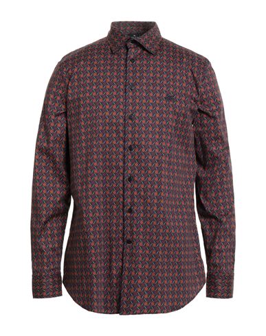 Etro Man Shirt Navy Size 16 Cotton, Elastane In Brown