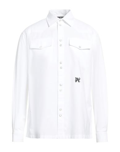 Palm Angels Monochrome Shirt With Chest Pockets And Pearlescent Buttons In White
