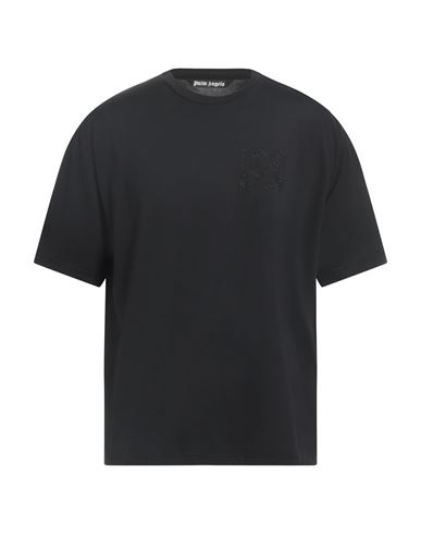 Palm Angels Men Black Cotton T-shirt In Black