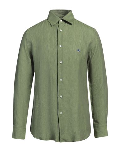 Etro Man Shirt Green Size 15 Ramie In Green