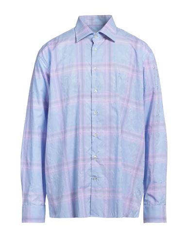 Etro Man Shirt Sky Blue Size 18 Cotton In Blue