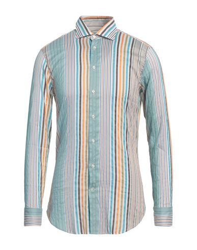 Etro Man Shirt Turquoise Size 17 ½ Cotton, Silk, Polyester In Blue