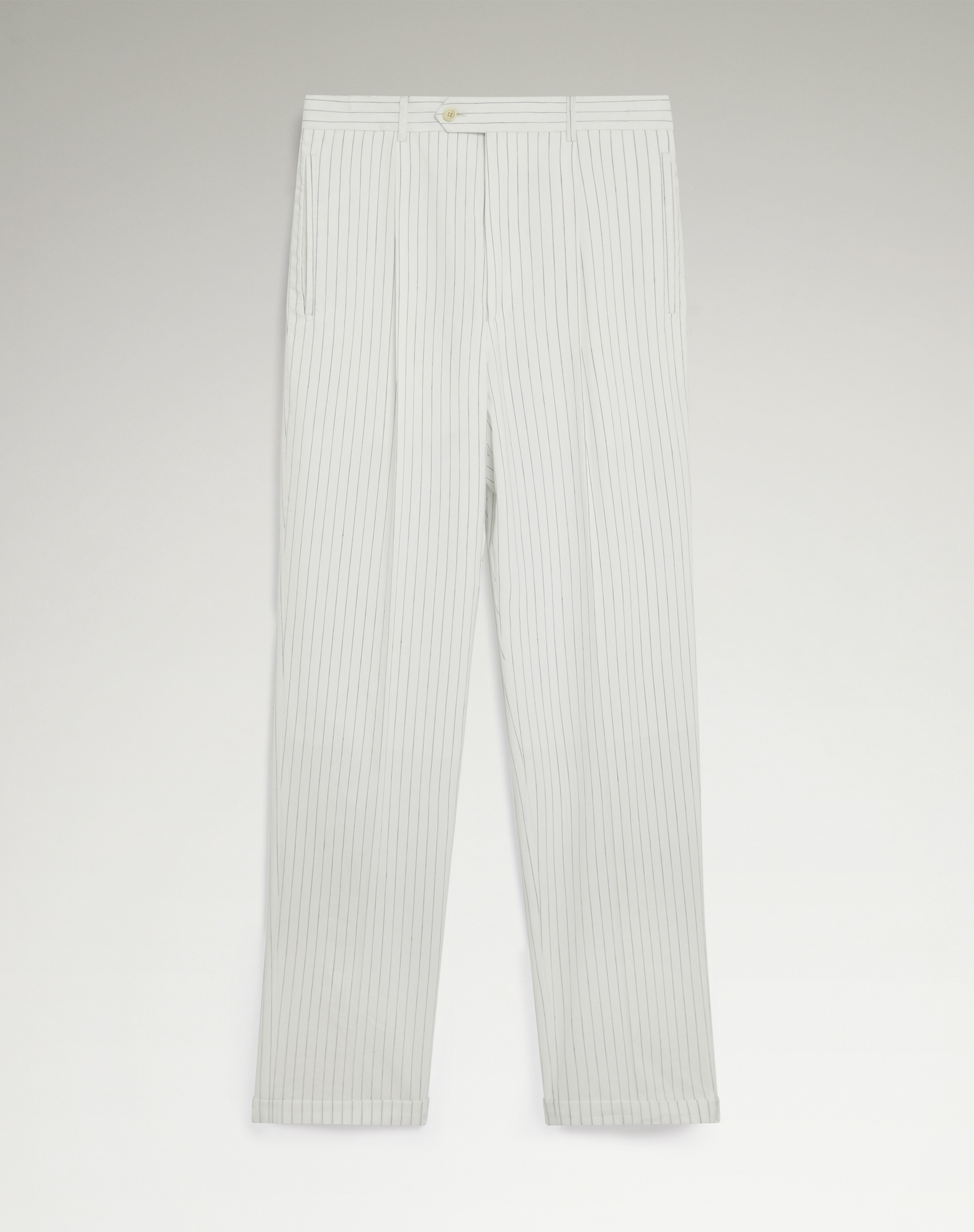 DUNHILL STRIPE COTTON LINEN SINGLE PLEAT TROUSERS