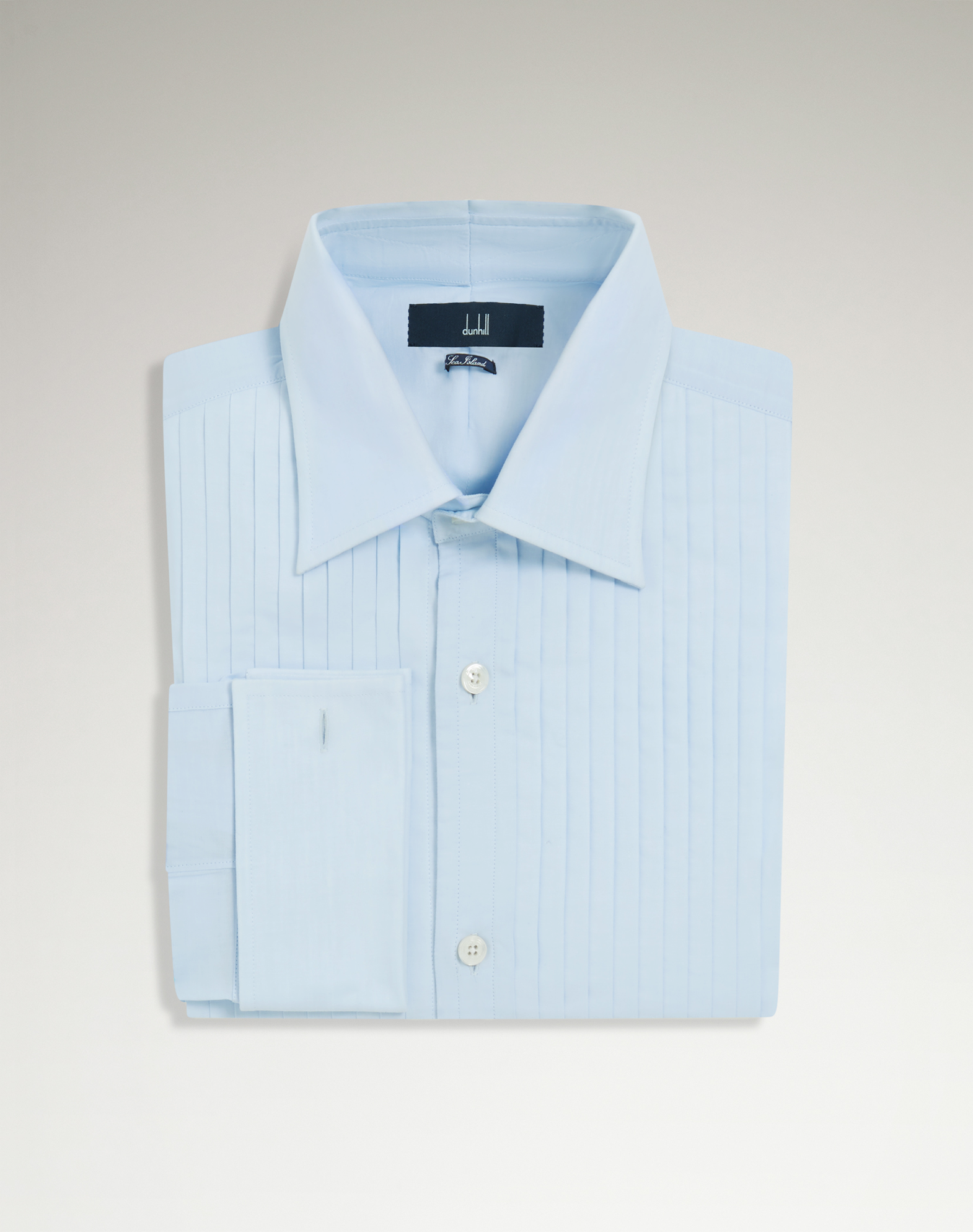 DUNHILL COTTON PLEATED BIB POINT COLLAR FORMAL SHIRT 