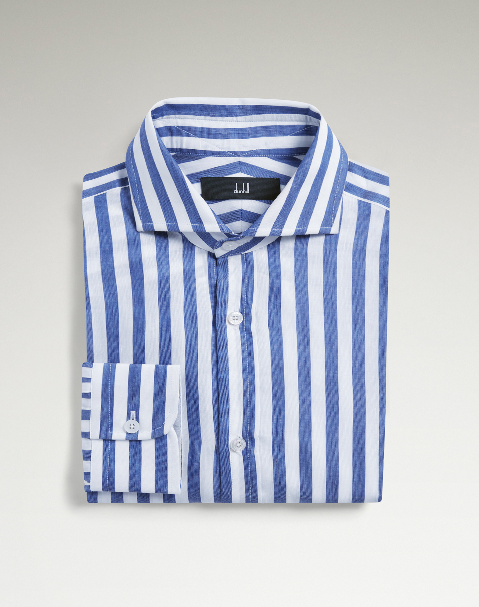 DUNHILL COTTON LINEN BENGAL STRIPE SPREAD COLLAR FORMAL SHIRT 