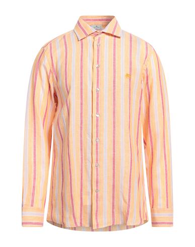 Etro Man Shirt Apricot Size 17 Linen In Orange