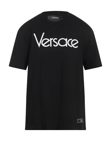 Versace Short-sleeve Cotton T-shirt With Bold Logo Print In Black