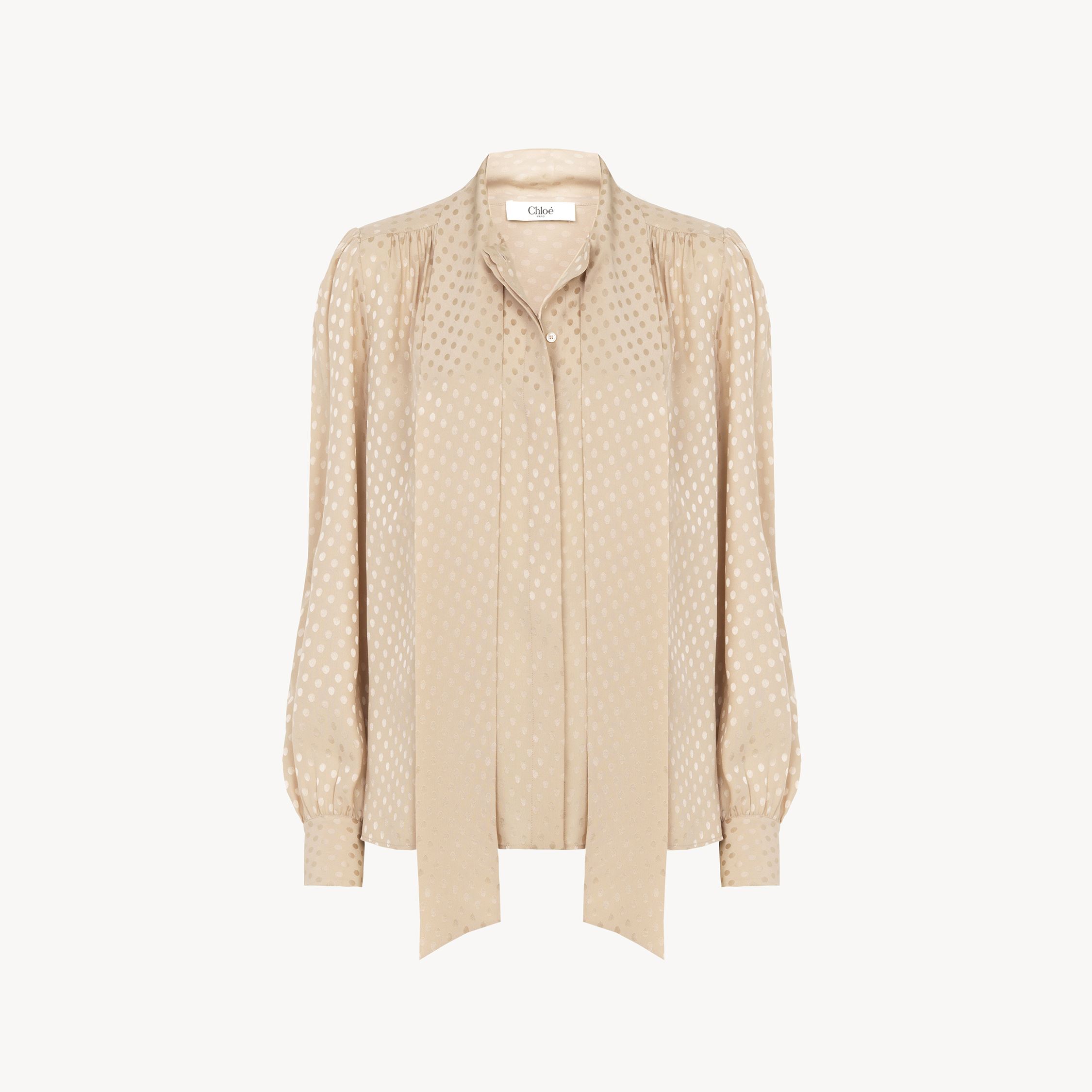 Chloé Blouse Lavallière En Jacquard De Soie Femme Brun Taille 42 100% Soie, Pinctada Maxima, Farmed, Coo A In Brown