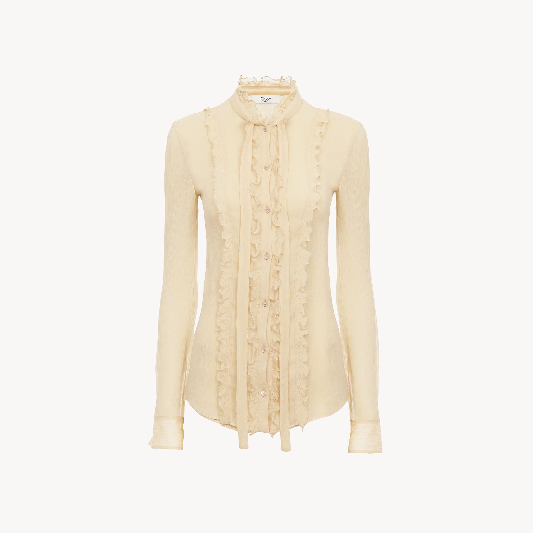 Chloé Blouse Ajustée À Volants En Crépon De Soie Femme Brun Taille 34 100% Soie, Pinctada Maxima, Farmed, In Brown