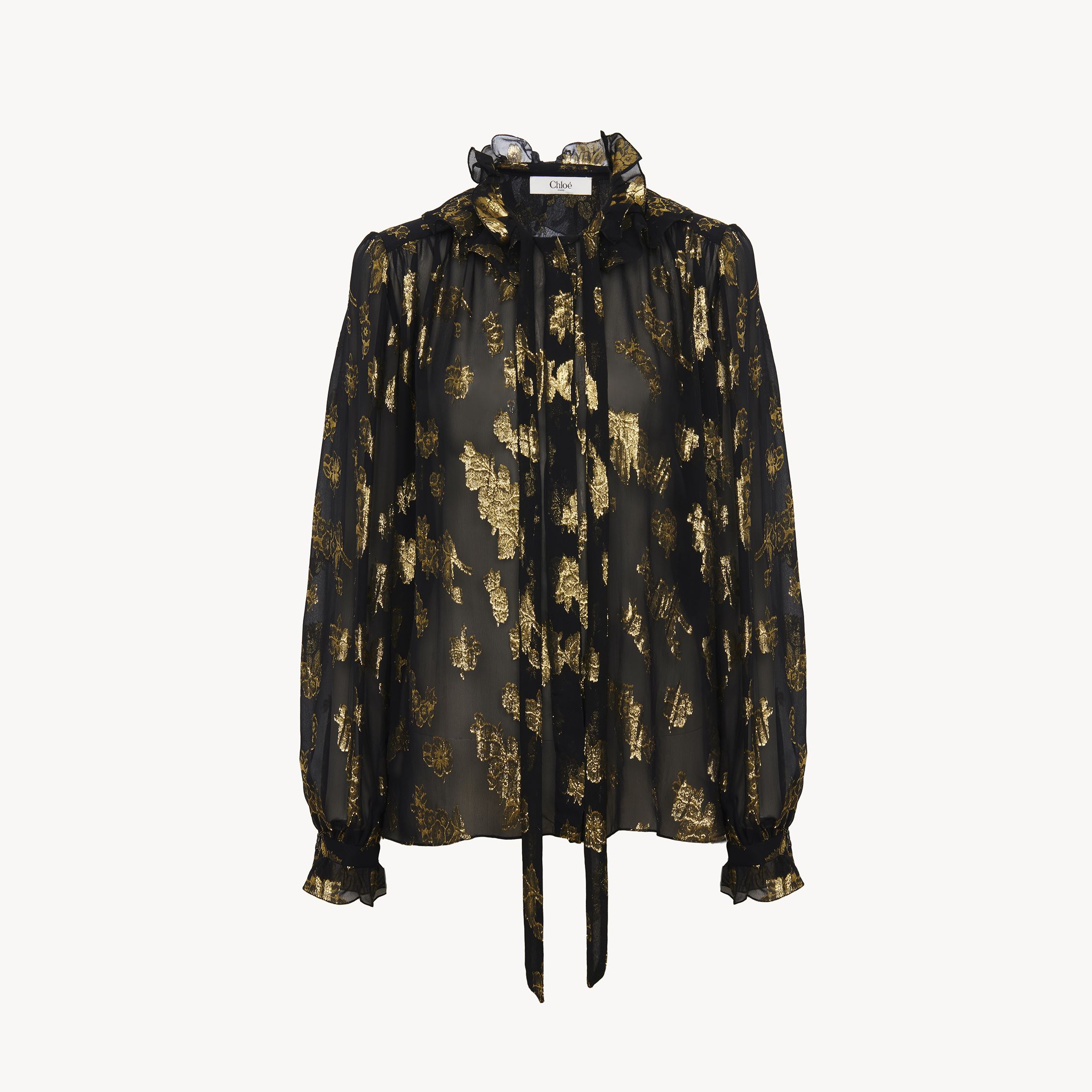 Chloé Blouse Froncée En Jacquard De Soie Et Lurex Femme Noir Taille 40 80% Soie, 20% Polyamide, Pinctada M In Black