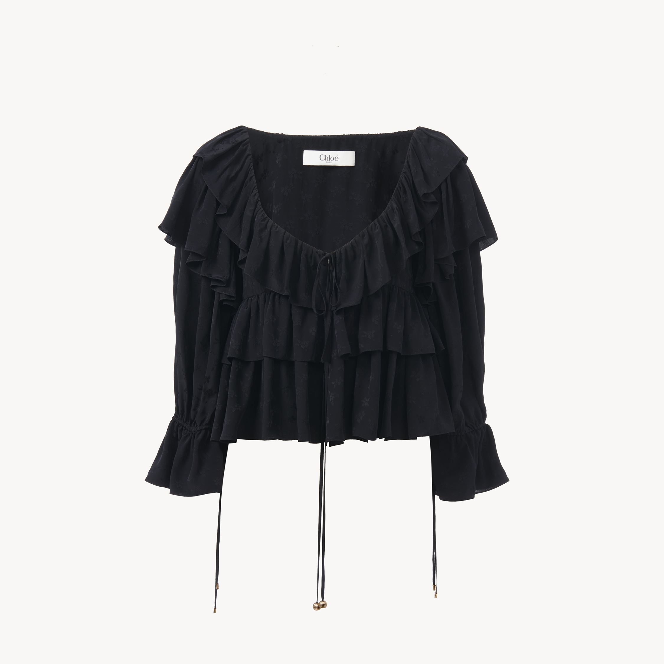 CHLOÉ TOP COURT À VOLANTS EN VISCOSE FLORALE FEMME NOIR TAILLE 34 100% VISCOSE 