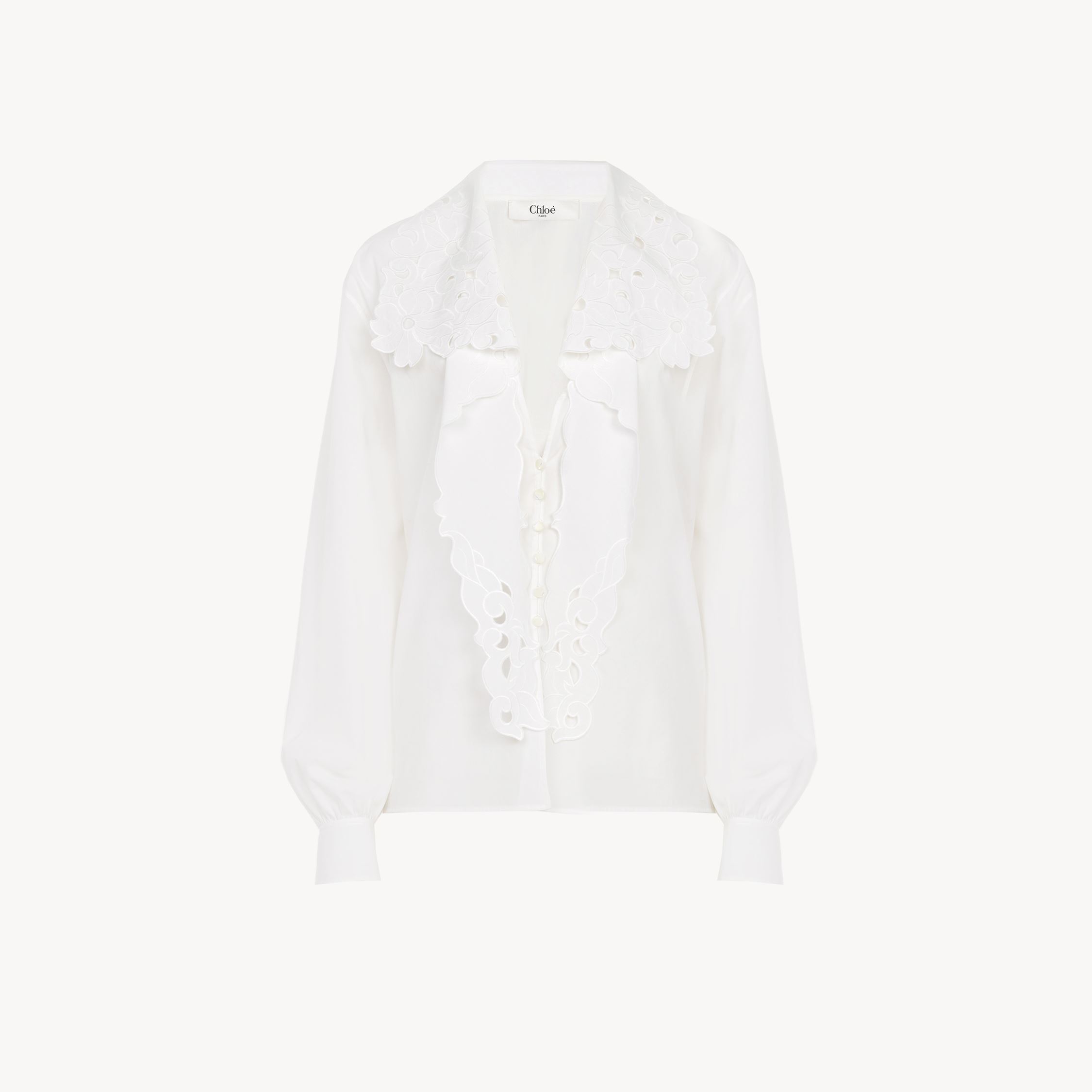 Chloé White Shirt With Embroidered Bow Tie In White