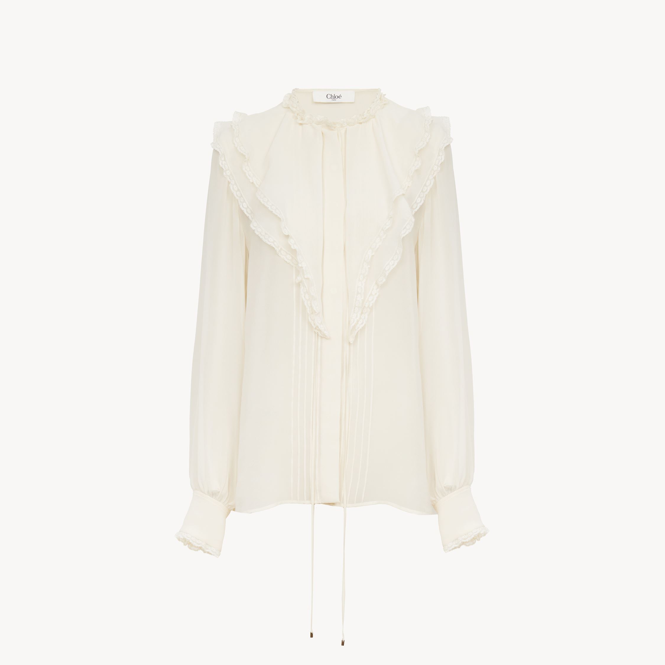 Chloé Lace-trimmed Ruffled Silk Blouse In White