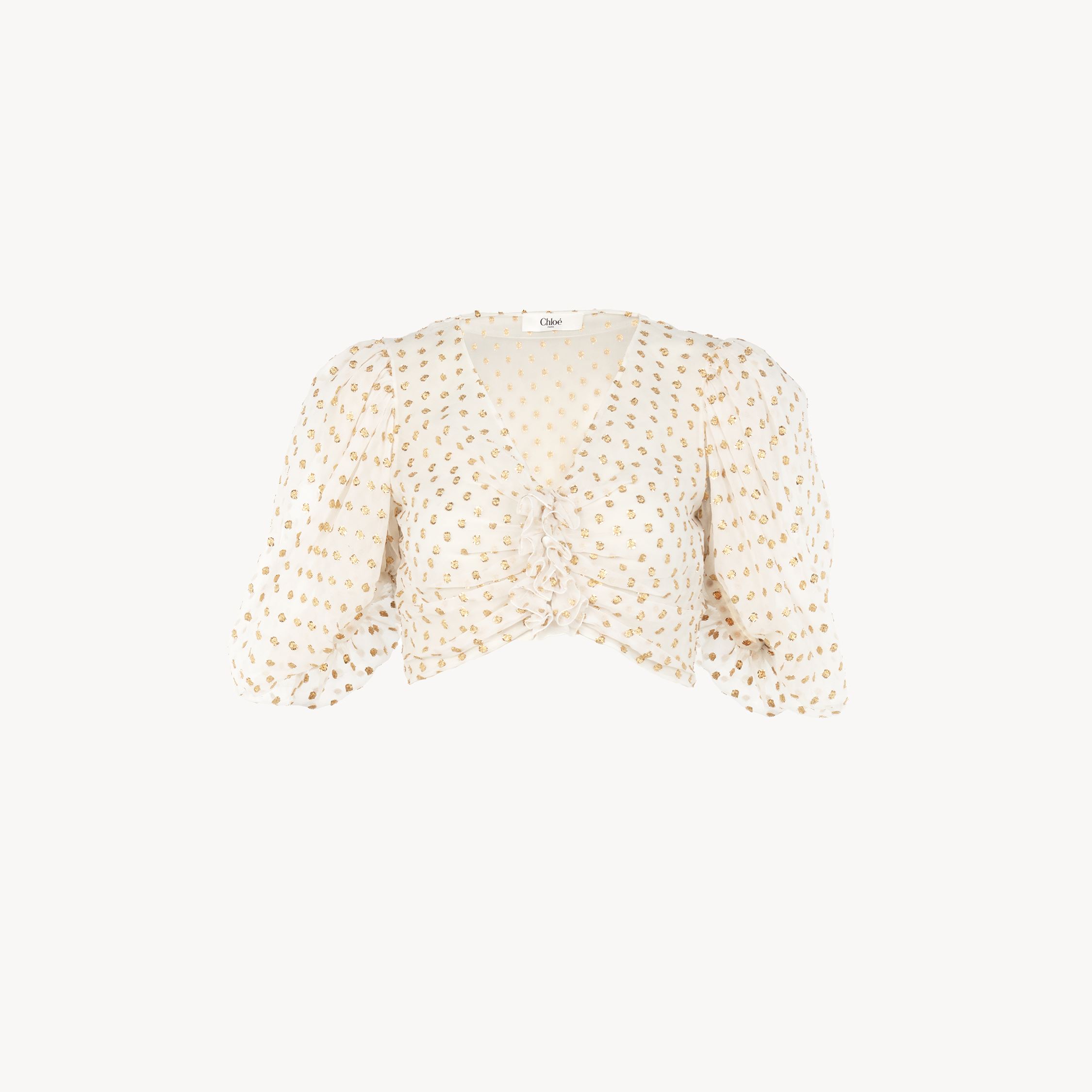 Chloé Top Court Fluide En Jacquard De Soie Et Lurex Femme Blanc Taille 38 100% Soie In White