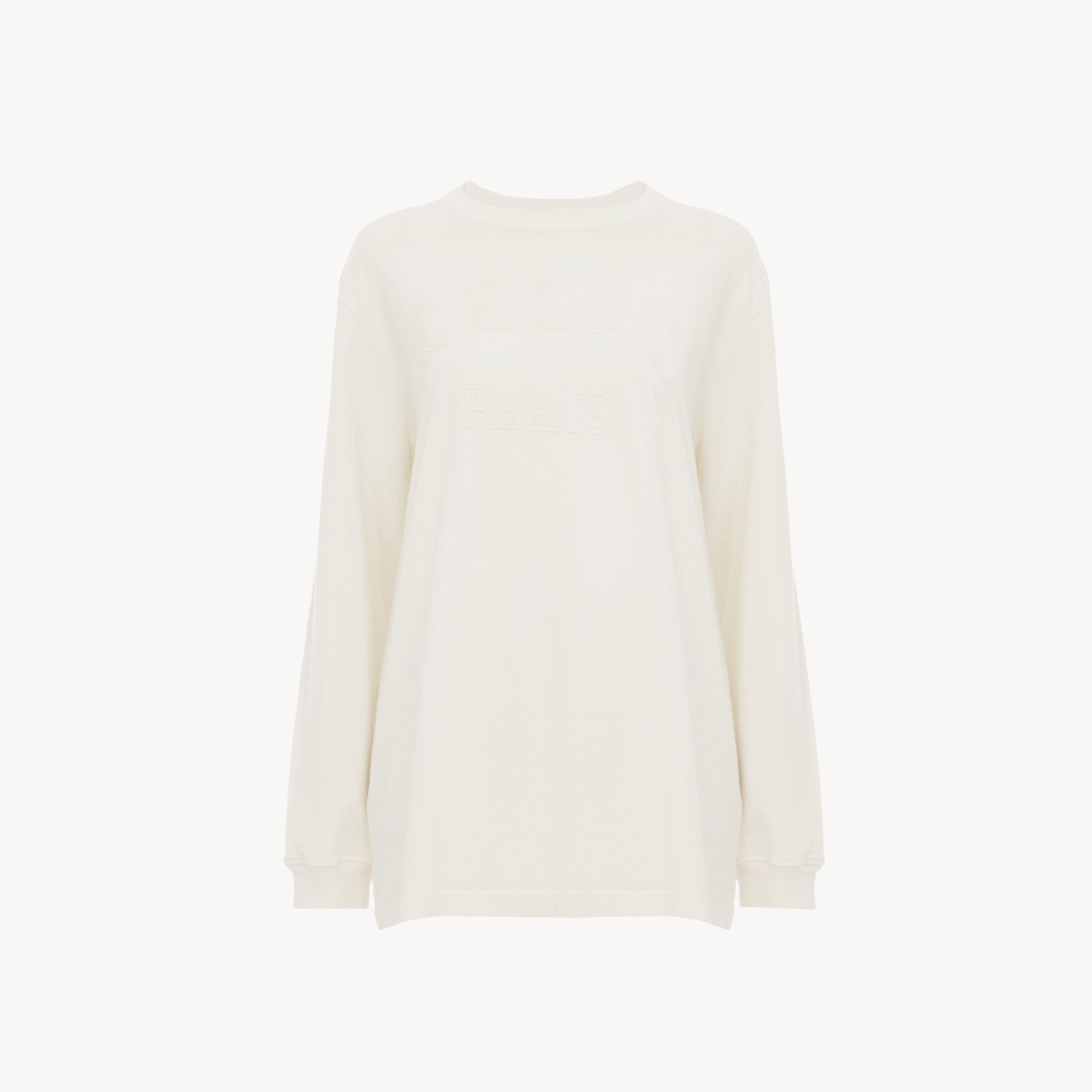 Chloé T-shirt Manches Longues Oversize En Jersey De Coton À Logo Femme Blanc Taille Xs 100% Coton In White