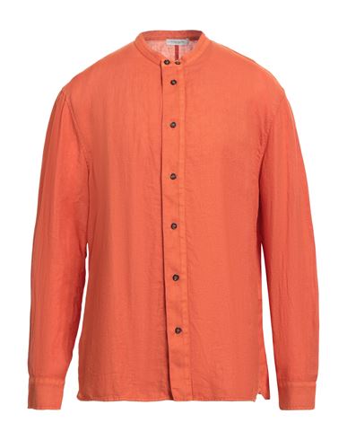 Paolo Pecora Man Shirt Rust Size 17 Linen In Orange