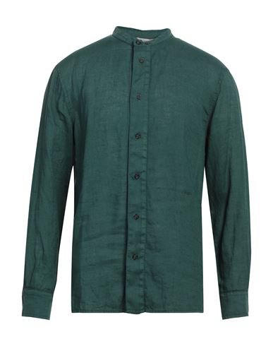 Shop Paolo Pecora Man Shirt Dark Green Size 16 Linen