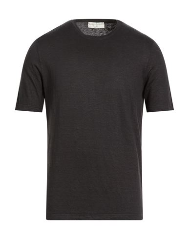 Filippo De Laurentiis Man T-shirt Charcoal Size 36 Linen, Elastane In Black