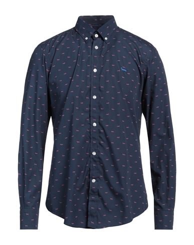 Harmont & Blaine Man Shirt Midnight Blue Size L Cotton In Blue