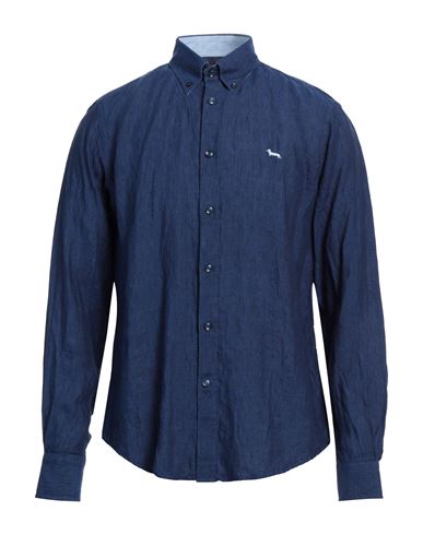 Harmont & Blaine Man Shirt Navy Size Xl Linen In Navy