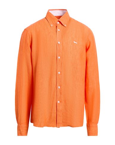 Harmont & Blaine Man Shirt Orange Size Xl Linen In Orange