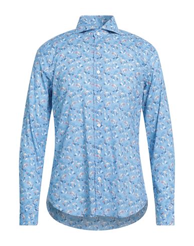 Fedeli Man Shirt Light Blue Size 15 ¾ Cotton, Elastane In Blue