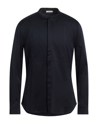 Shop Paolo Pecora Man Shirt Midnight Blue Size 17 Cotton