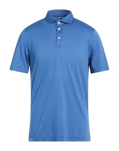Fedeli Man Polo Shirt Blue Size 38 Organic Cotton In Blue