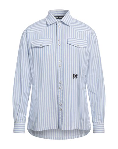 Shop Palm Angels Man Shirt Sky Blue Size 42 Cotton, Polyester