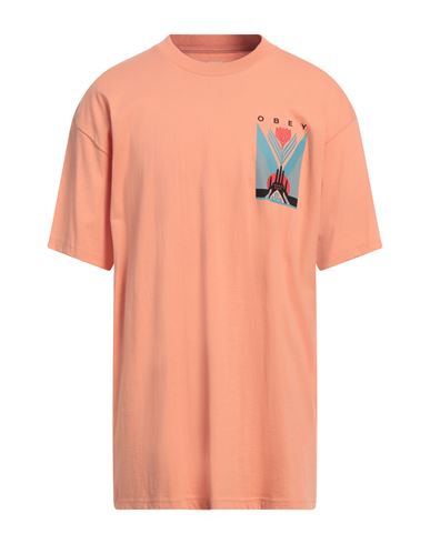 Obey Man T-shirt Salmon Pink Size Xl Cotton In Pink