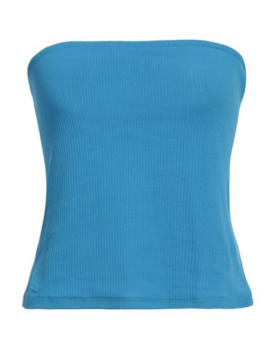 Pieces Woman Top Azure Size L Organic Cotton, Cotton, Elastane In Blue