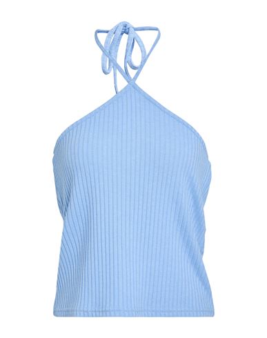 Pieces Woman Top Light Blue Size L Viscose, Recycled Polyester, Elastane In Blue