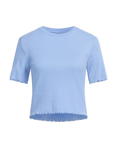 Pieces Woman T-shirt Light Blue Size L Cotton, Elastane In Blue