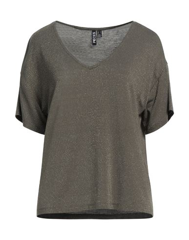 Pieces Woman T-shirt Military Green Size S Ecovero Viscose, Metallic Fiber, Elastane In Green